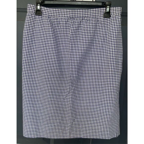 Celine Paris Blue White Houndstooth Straight Pencil Skirt, Size 40 / US Medium * - Picture 5 of 14
